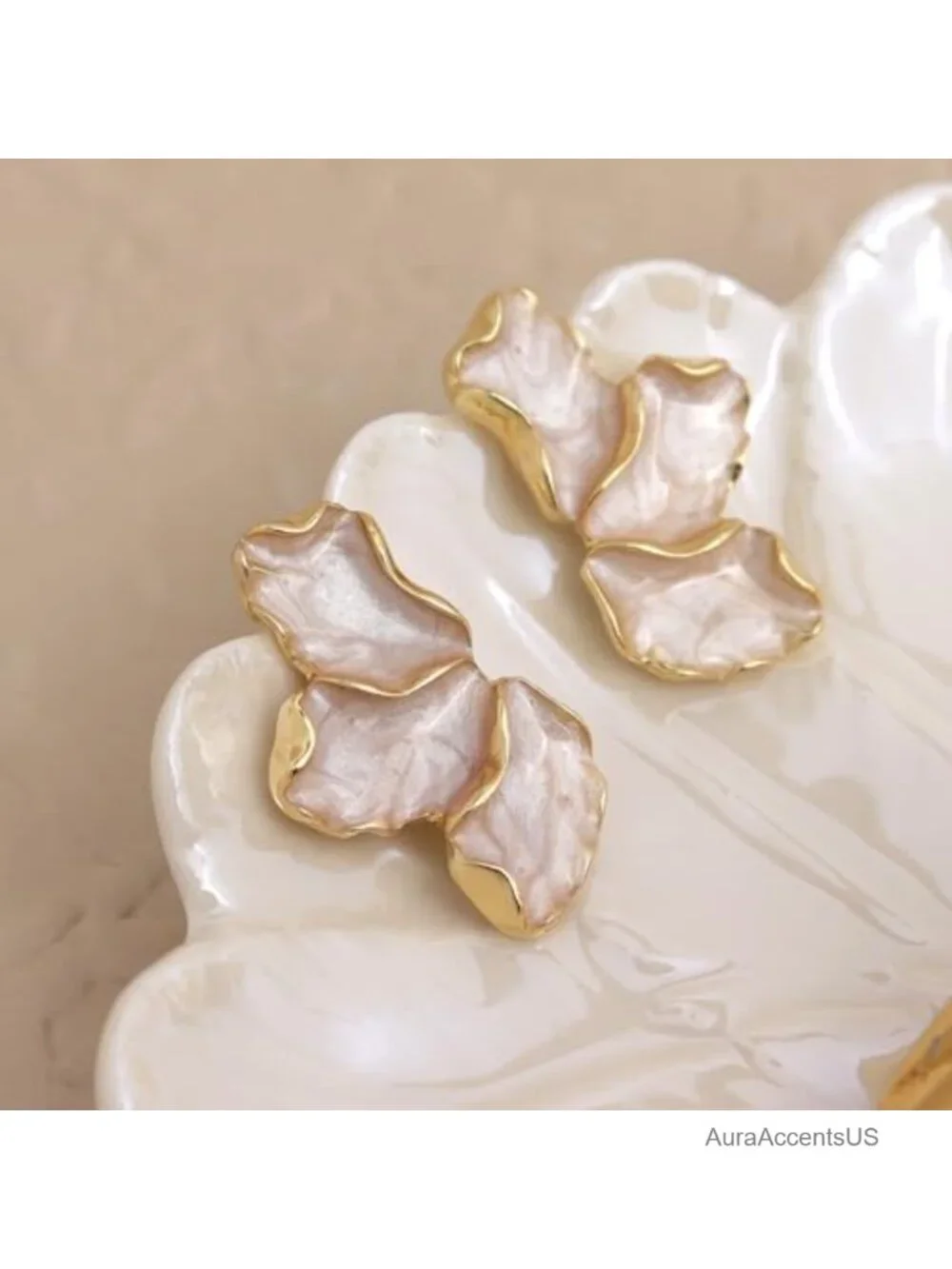 14K Gold Plated Flower Petal Stud Earrings for Women Enamel Floral Dazzling